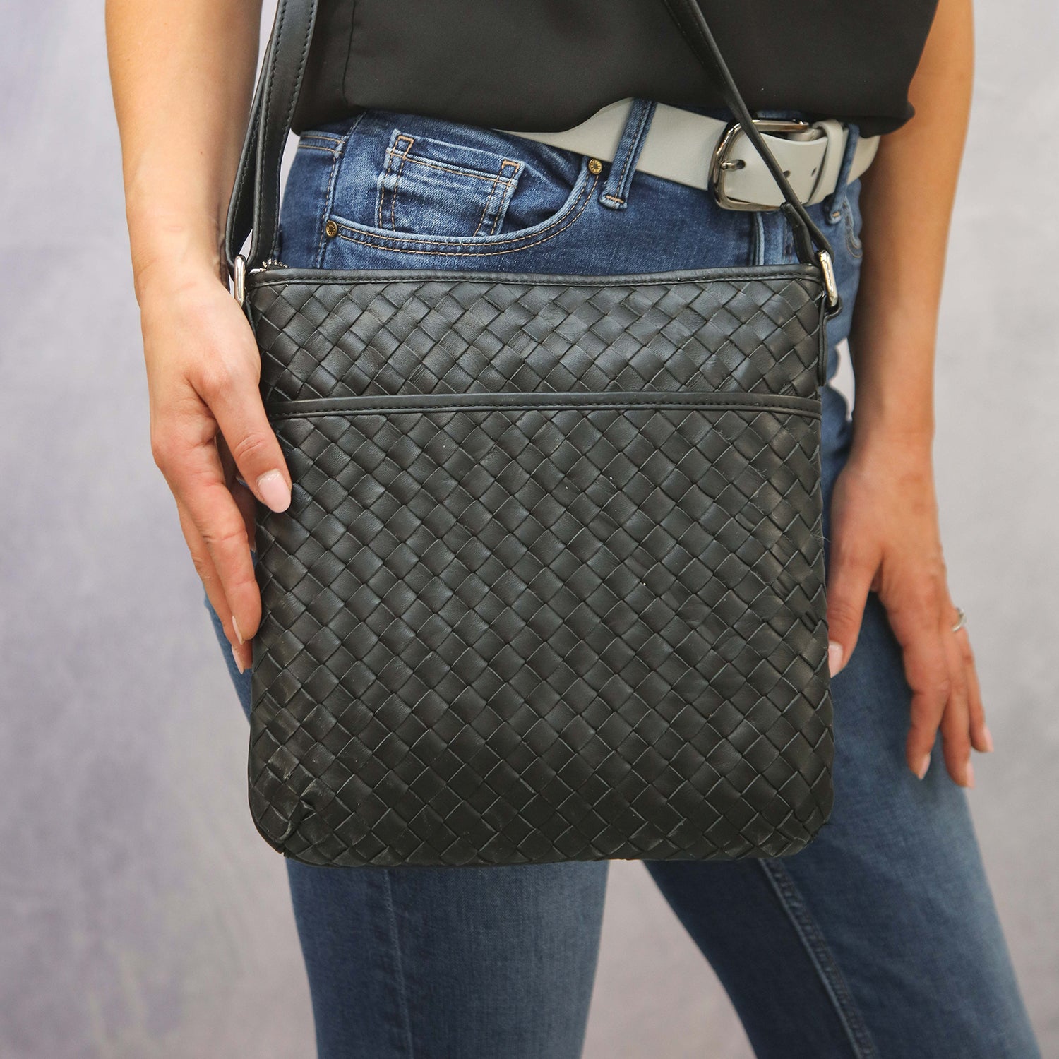 Daisy Weave Leather Crossbody Bag
