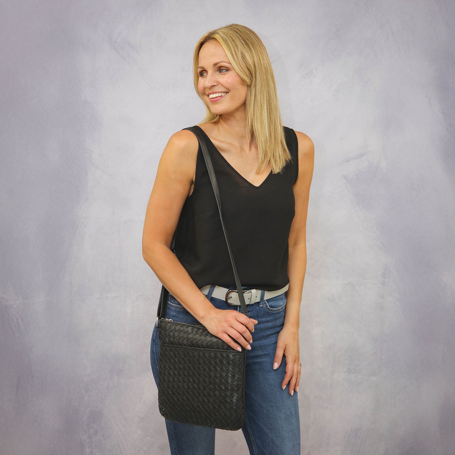 Daisy Weave Leather Crossbody Bag