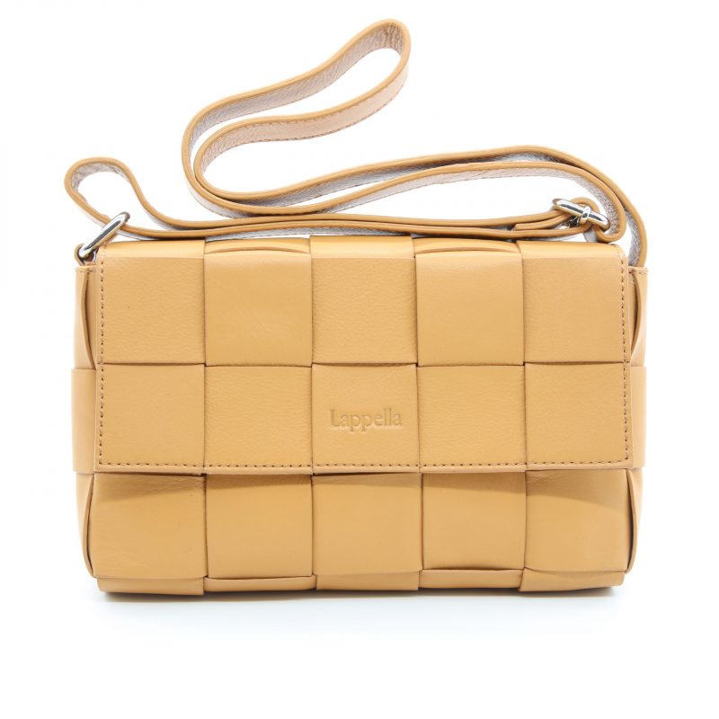 Lappella Alicia luxury soft Valentino leather crossbody bag in camel.