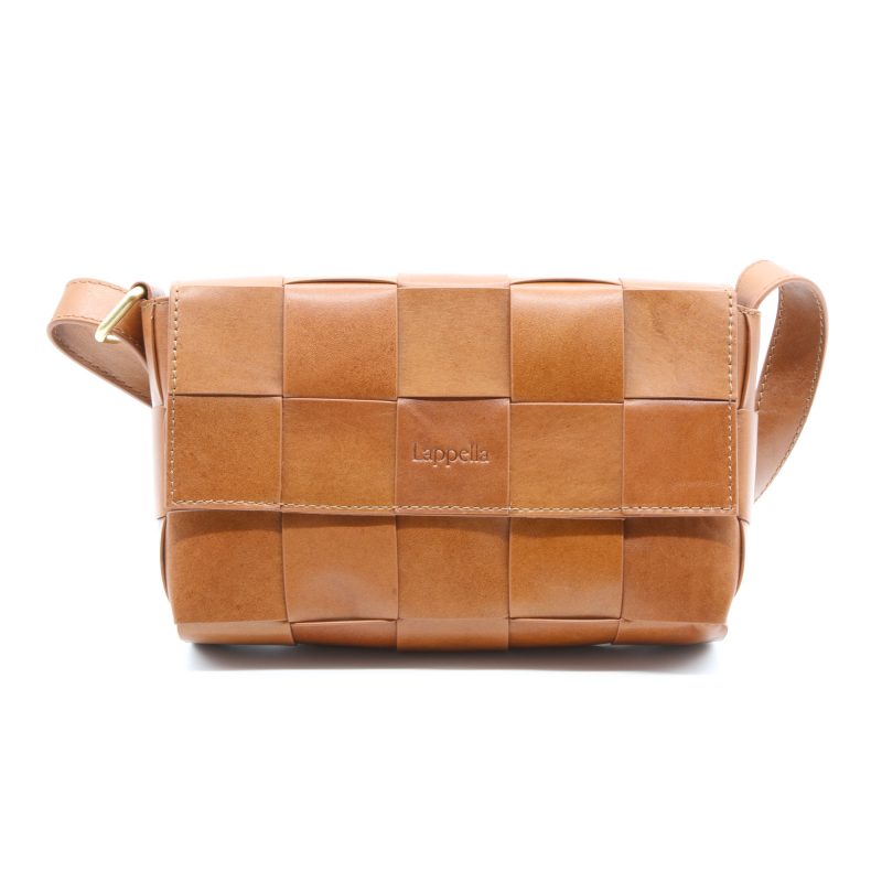 Lappella Alicia luxury soft Valentino leather crossbody bag in tan.