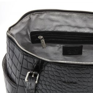 Athena soft leather tote bag in black croc. .Top open image