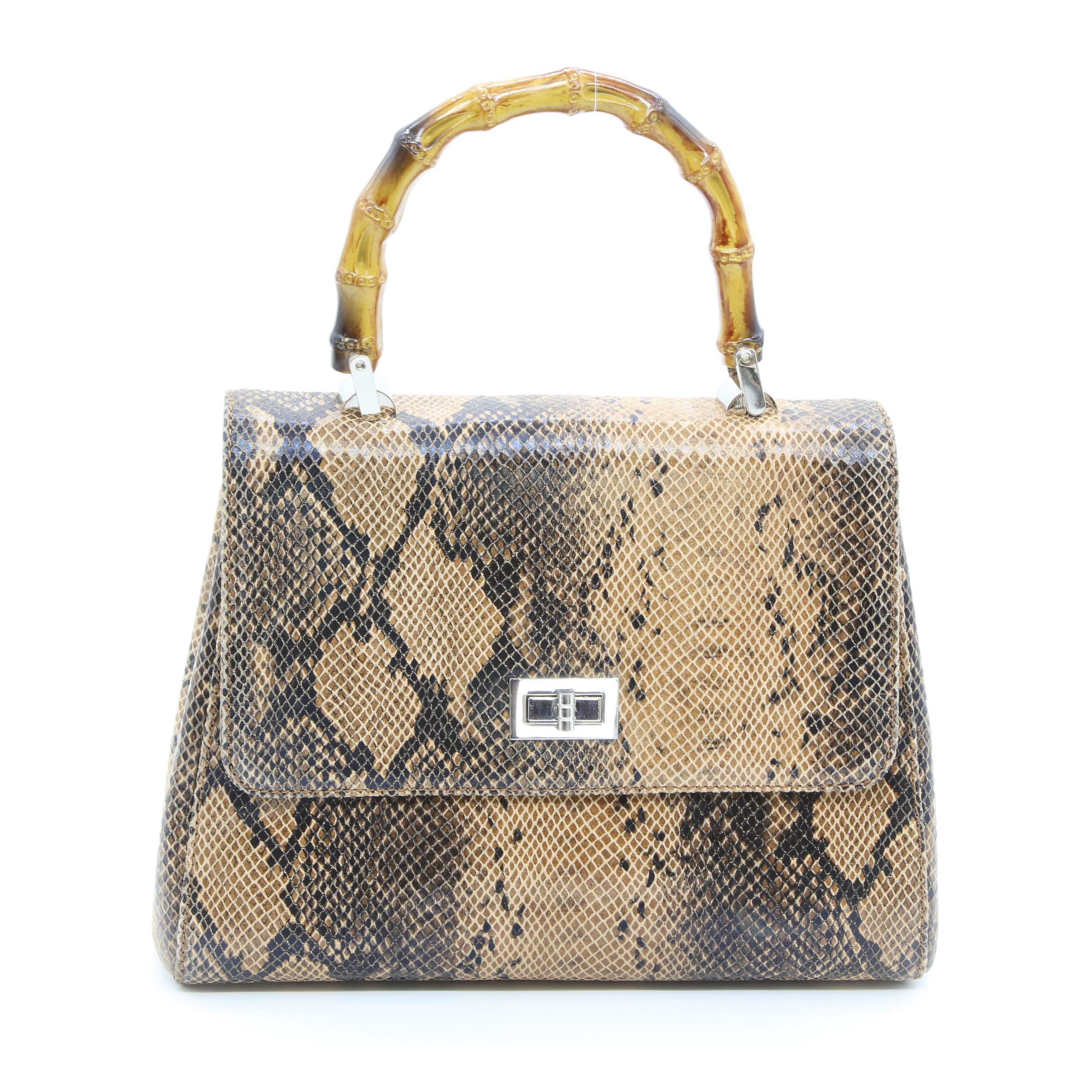 Lappella luxury soft Valentino leather grab bag in brown snake.