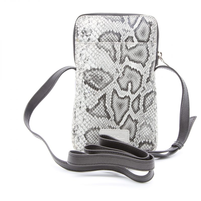 Lappella Mia crossbody phone bag in luxury soft Valentino leather in black snake.