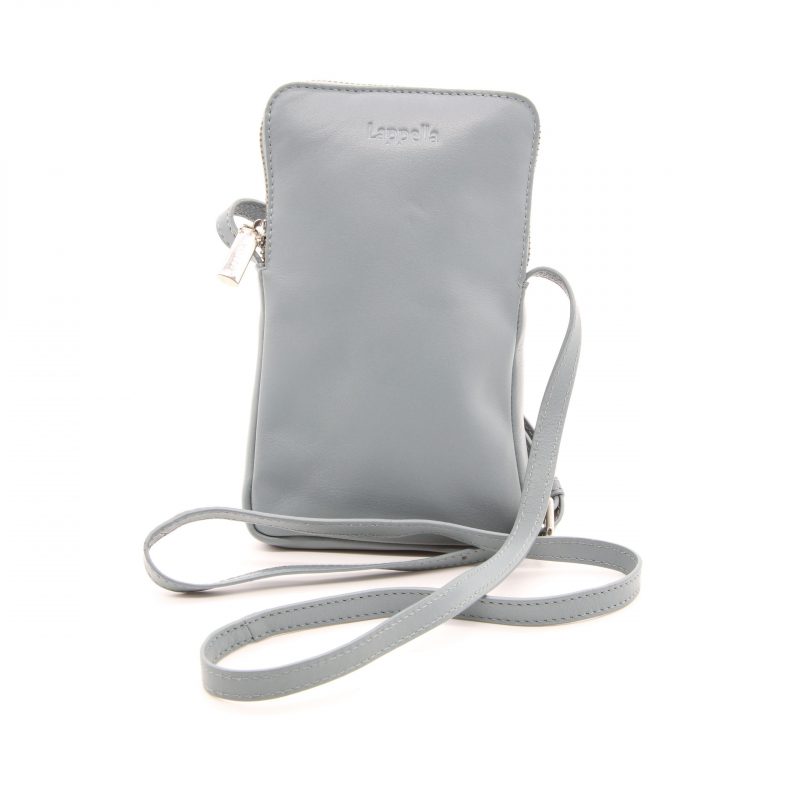 Lappella Mia crossbody phone bag in luxury soft Valentino leather in smoke grey. Front shot.
