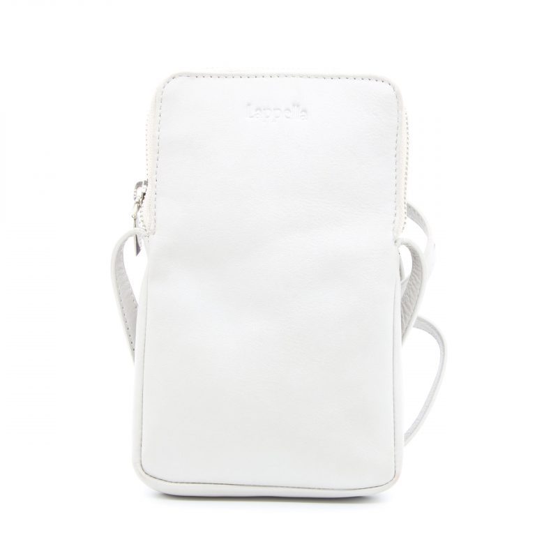 Lappella Mia crossbody phone bag in luxury soft Valentino leather in pearl.