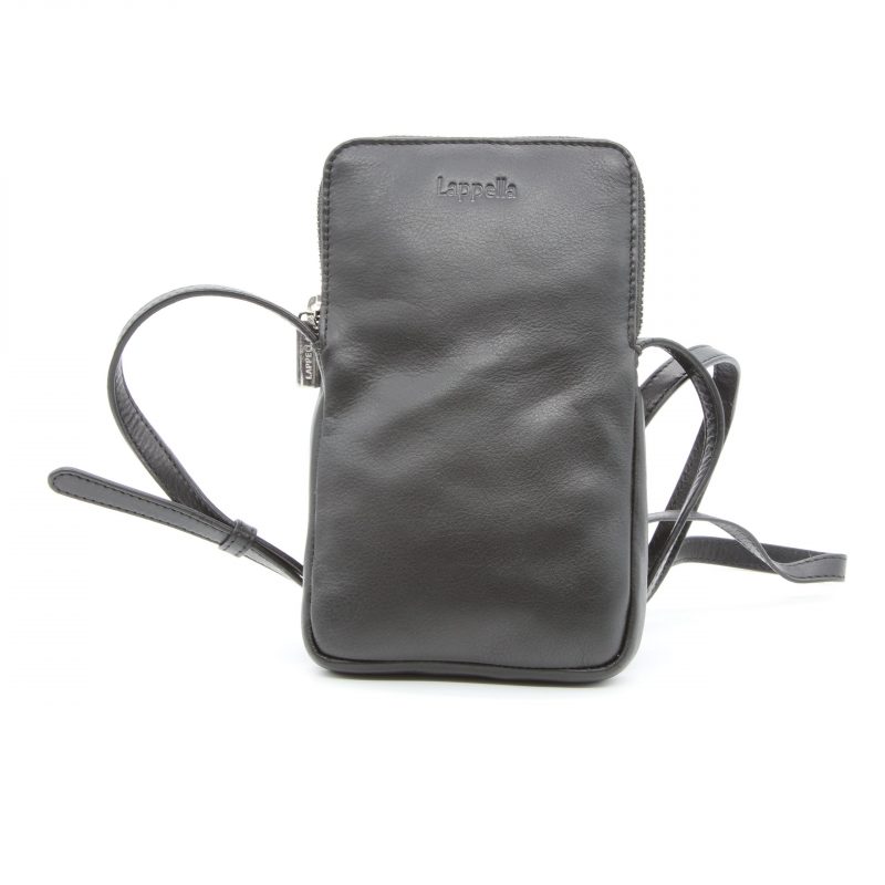 Lappella Mia crossbody phone bag in luxury soft Valentino leather in black.