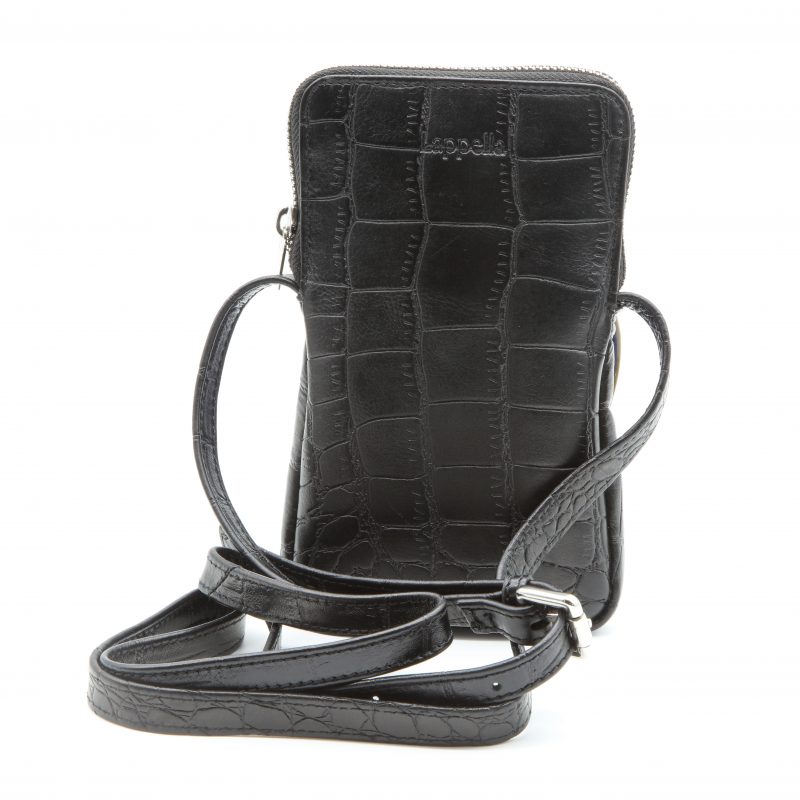 Mia crossbody/phone bag in black croc leather