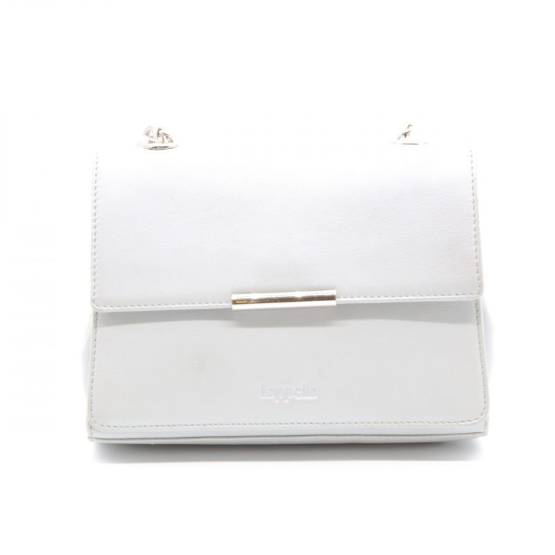Lappella luxury soft Valentino leather Pippie crossbody bag in pearl. Front shot.