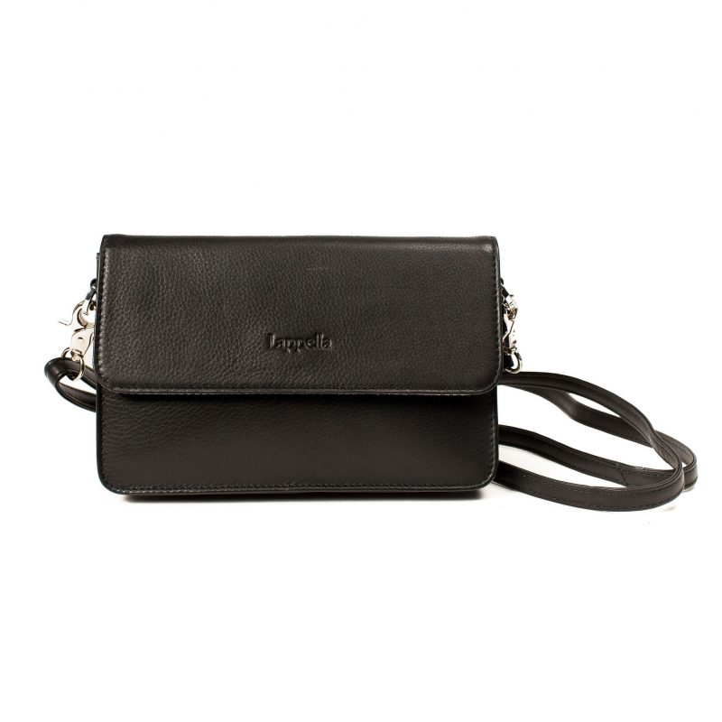 Lappella luxury soft Valentino leather Sofia crossbody bag in black Front shot.