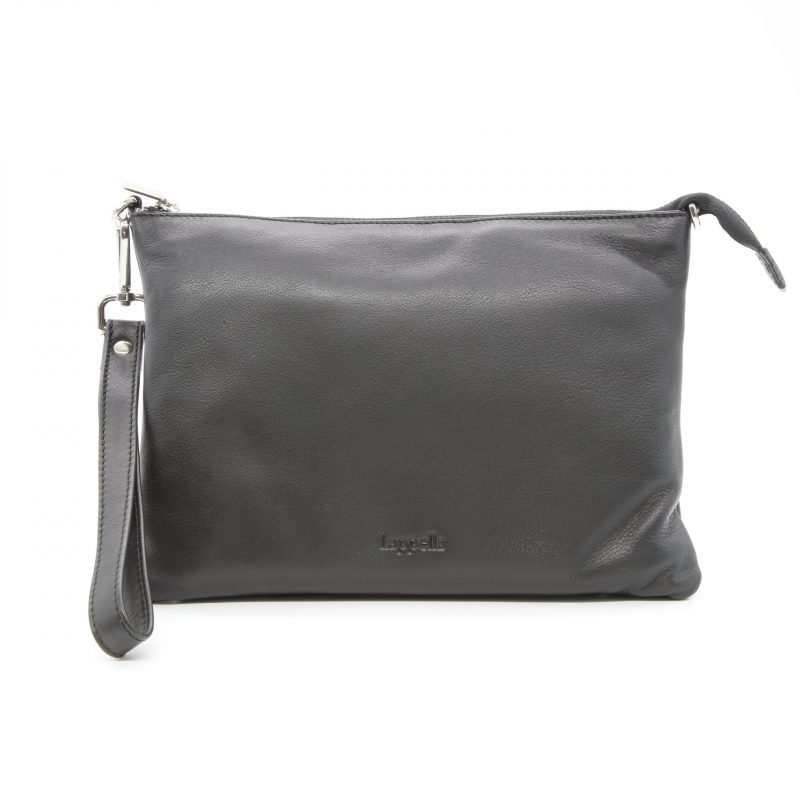 Lappella Yasmin luxury soft leather crossbody/ clutch bag in black.