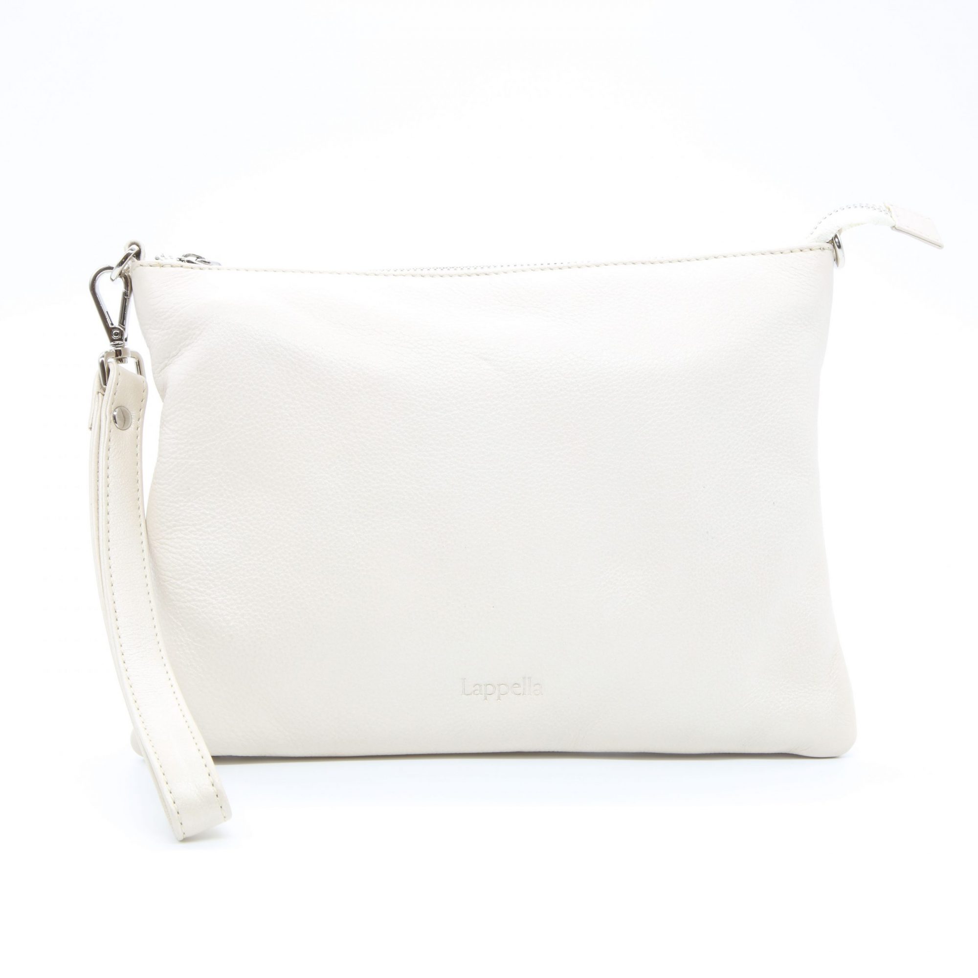 Lappella Yasmin luxury soft leather crossbody/ clutch bag in pearl.