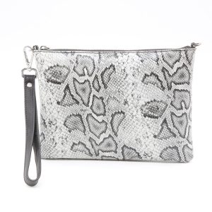 Yasmin Animal soft leather clutch/crossbody bag in black snake