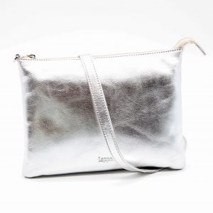 Lappella Yasmin luxury soft leather crossbody/ clutch bag in silver.
