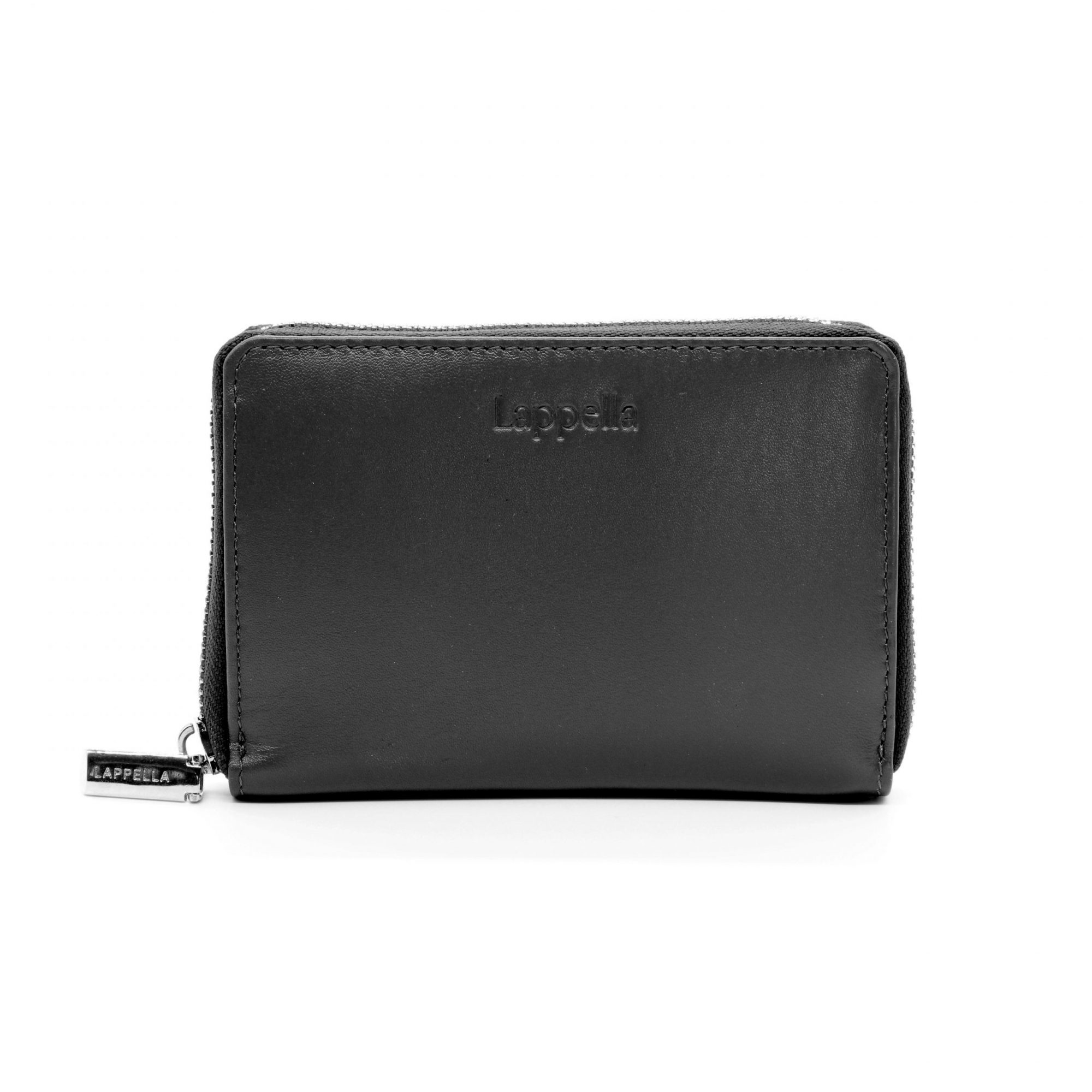 Lappella Elisia sip round purse in soft luxury leather in black.