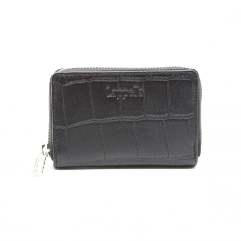 Elisia medium zip round soft leather purse in black croc.
