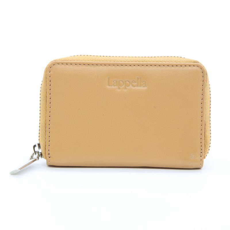Eva small zipround purse in luxury soft Camel Valentino leather.