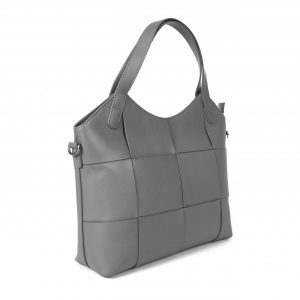 Lappella Isabella luxury soft leather shopper bag in smoke grey. Angled hot.