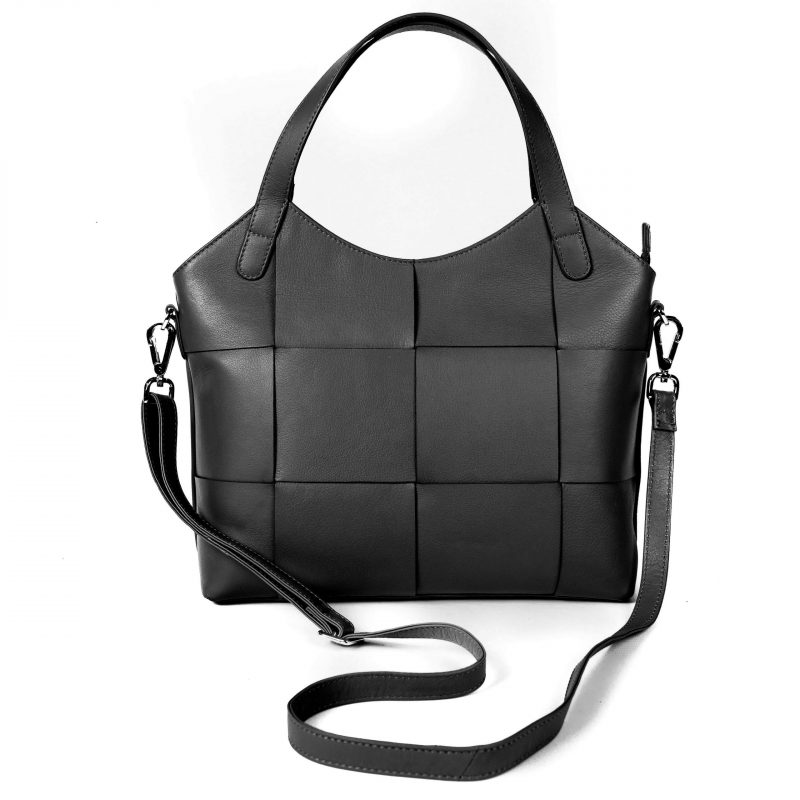 Lappella Isabella luxury soft leather shopper bag in black., Front shot.