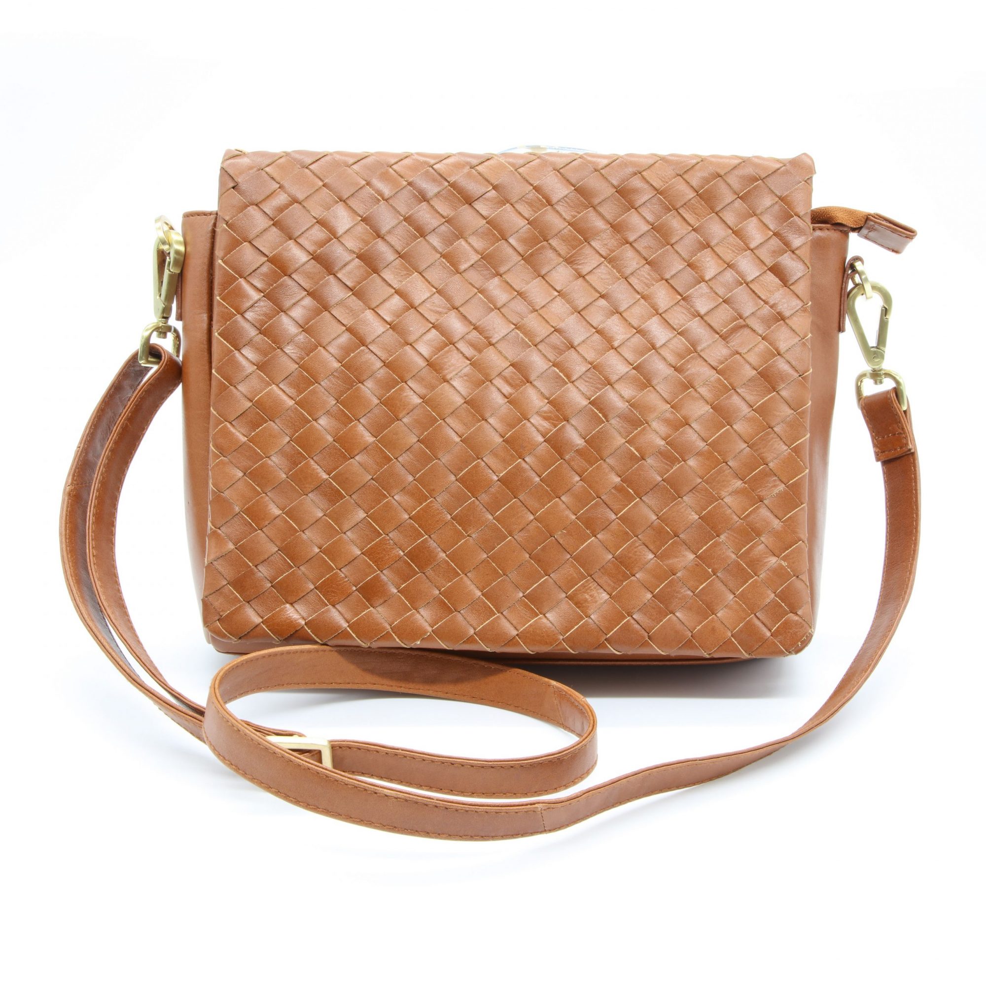 Lappella luxury soft leather Layla organiser bag in tan weave leather. Front shot.