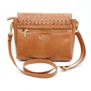 Lappella luxury soft leather Layla organiser bag in tan weave leather. Reverse shot.