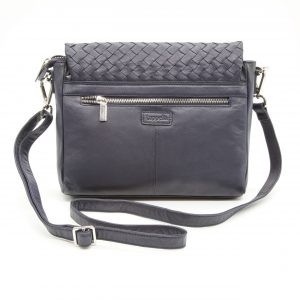 Lappella luxury soft leather Layla organiser bag in navy weave leather. reverse shot.