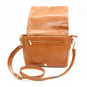 Lappella luxury soft leather Layla organiser bag in tan weave leather. Open shot.