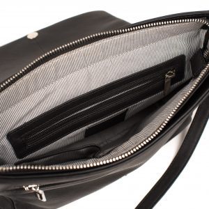 Lappella luxury soft leather Layla organiser bag in black weave leather. Open shot.