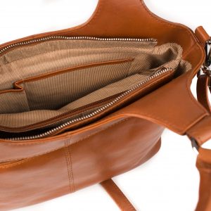 Lappella Olivia luxury soft leather tote bag in tan. Open shot.