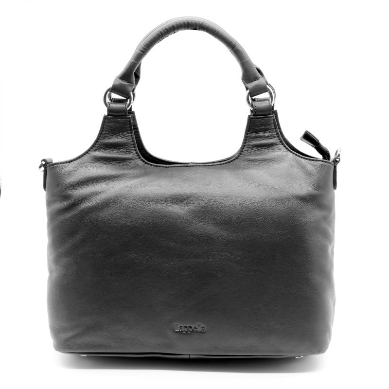 Lappella Olivia luxury soft leather tote bag in black. Front shot.