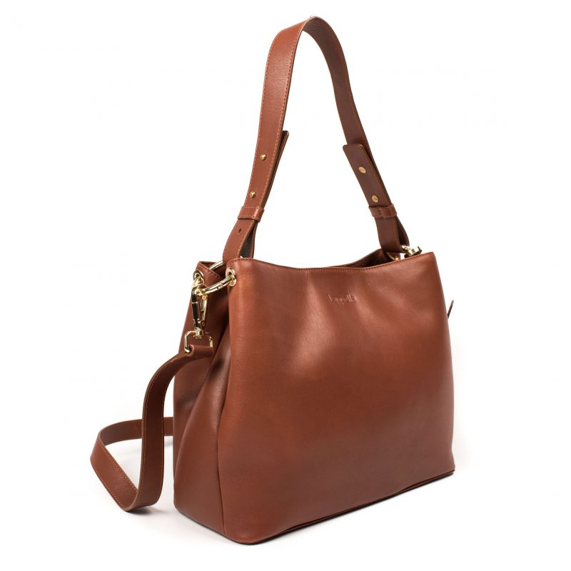 Lappella luxury soft leather Sarah hobo bag in tan. Angled shot