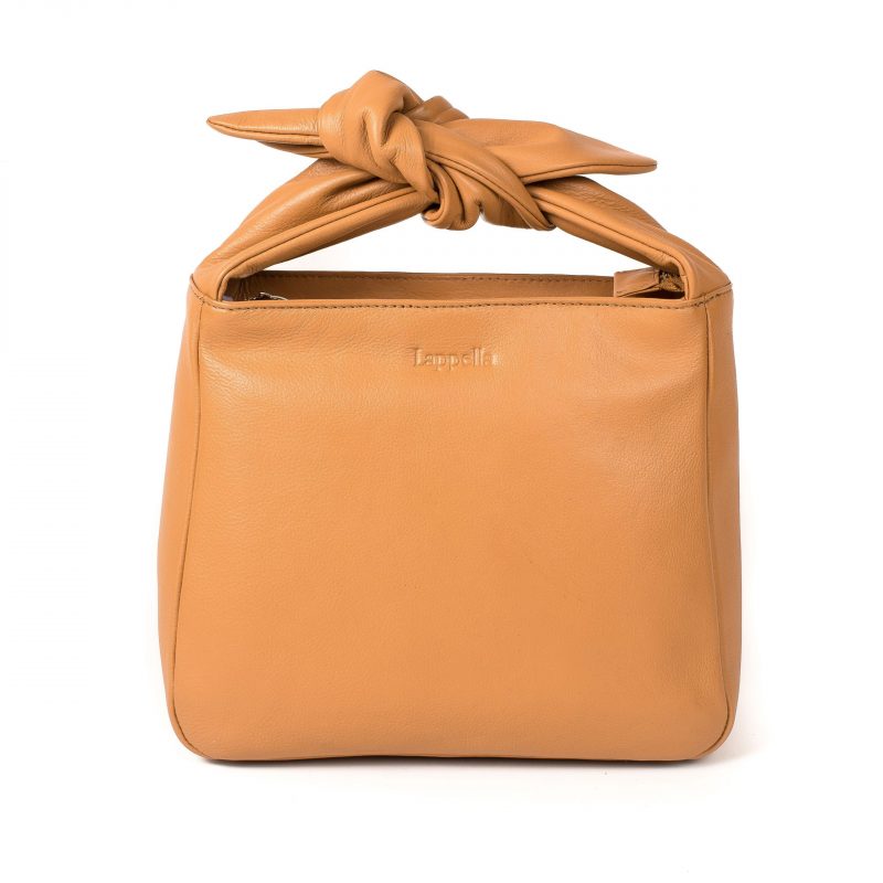 Lappella Saskia luxury soft leather grab bag in camel. Front shot.