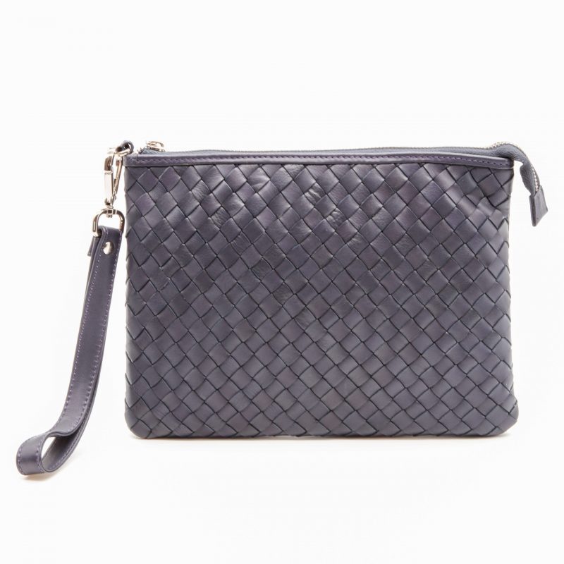 Lappella Yasmin luxury soft leather crossbody/ clutch bag in navy weave.