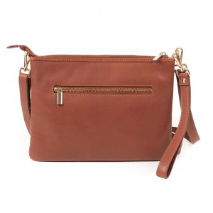 Lappella Yasmin luxury soft leather crossbody/ clutch bag in tan weave. Reverse shot.