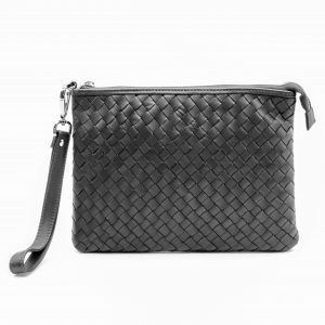 Lappella Yasmin luxury soft leather crossbody/ clutch bag in black weave.