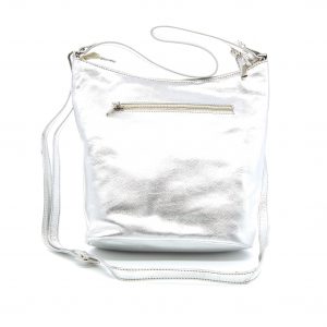 Anastasia Hobo bag in luxury soft silver leather. Reverse shot.