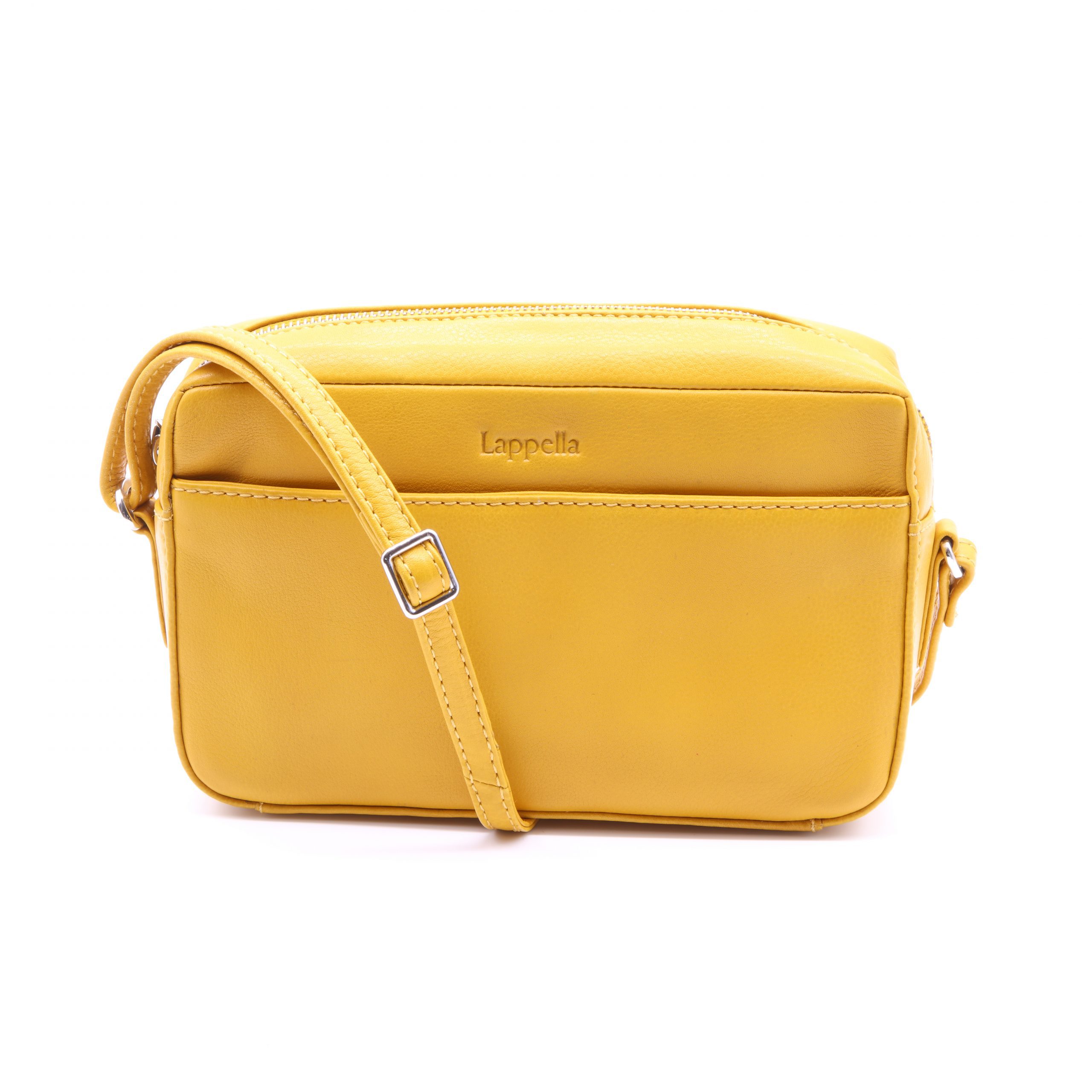 Amy soft leather crossbody bag in mustard front shot