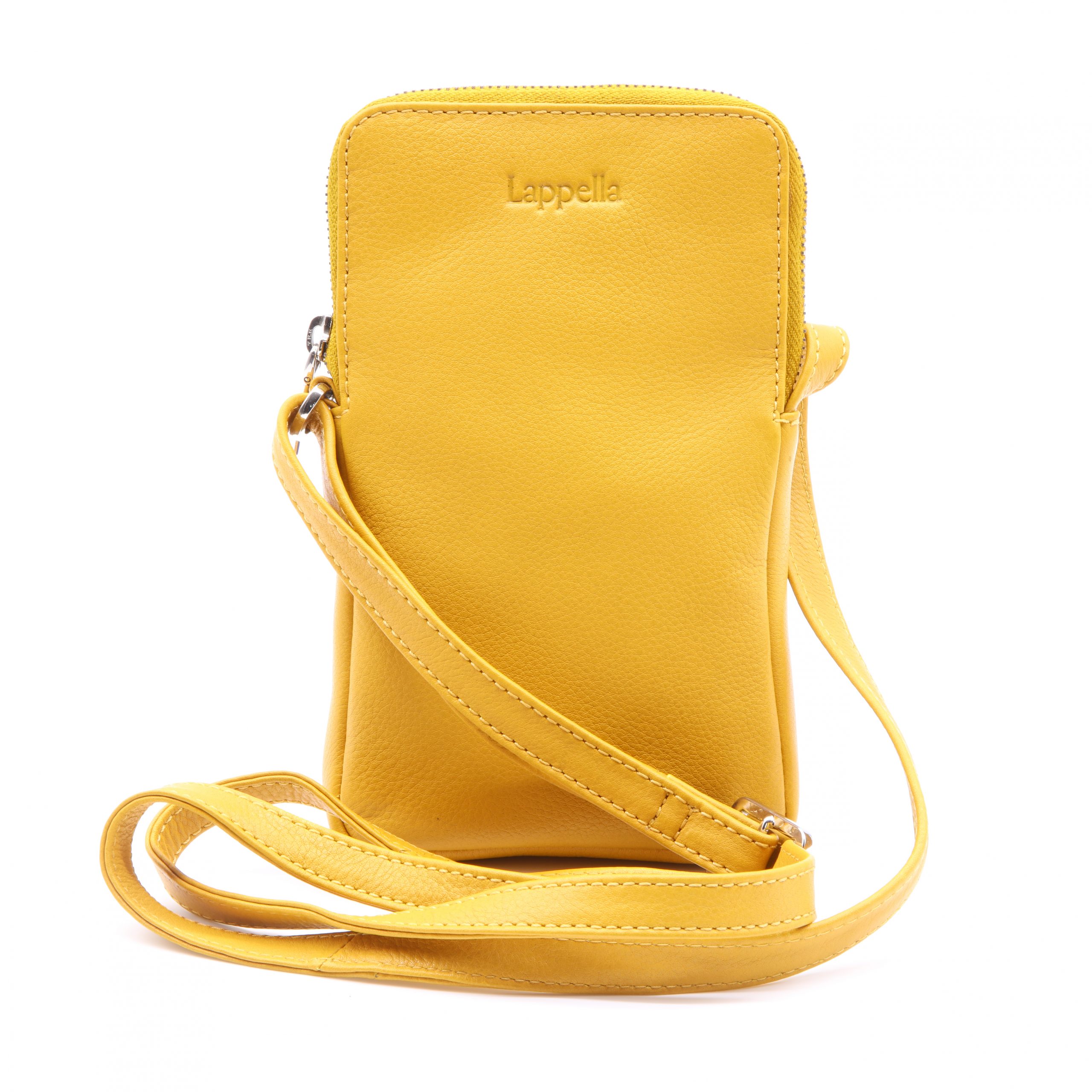 Mia crossbody in soft leather in mustard front shot